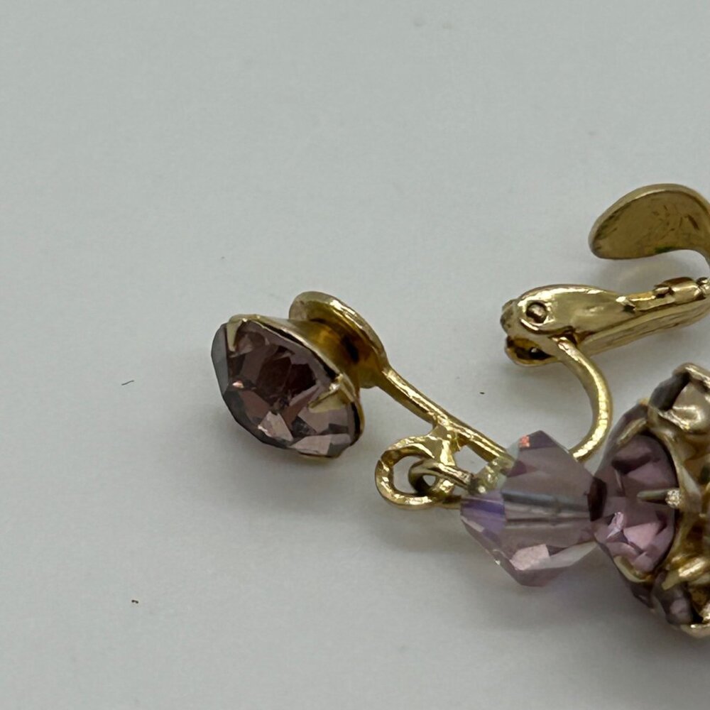 Vintage Aurora Borealis Dangle Earrings Crystal Pink Iridescent Faceted Goldtone - Picture 9 of 15